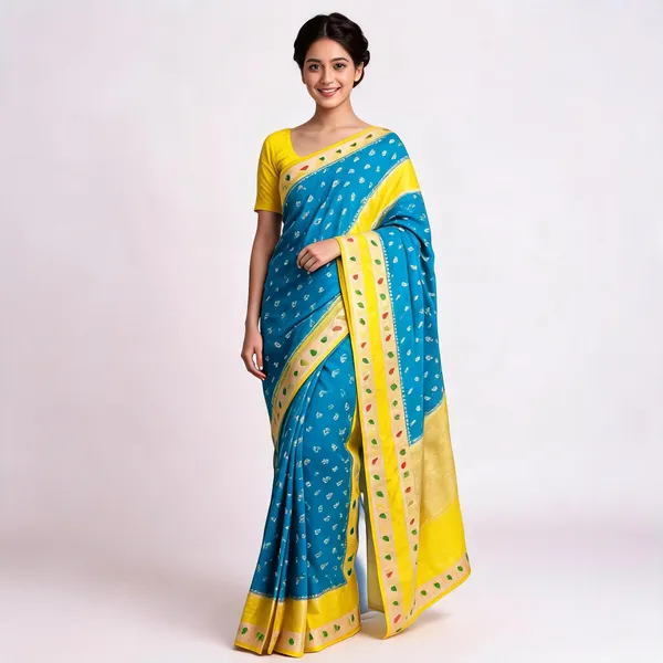 Blue_Banarasi_Worm_Silk_Floral_Saree_For_Women