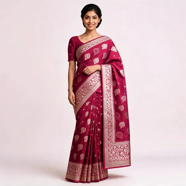 Magenta_Banarasi_Worm_Silk_Paisley_Saree_For_Women