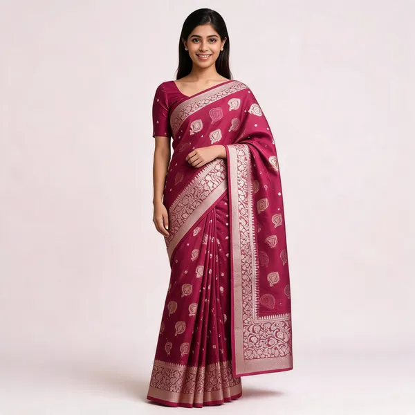 Magenta_Banarasi_Worm_Silk_Paisley_Saree_For_Women