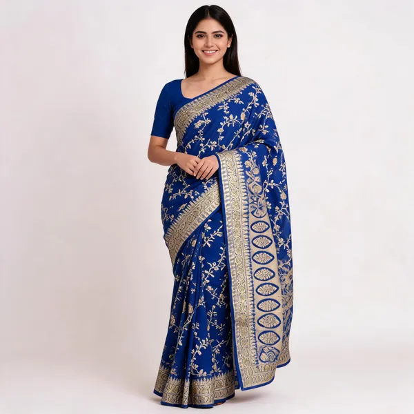 Blue_Banarasi_Pure_Chiffon_Woven_Saree_For_Women