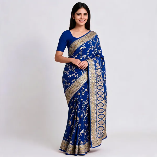 Blue_Banarasi_Pure_Chiffon_Woven_Saree_For_Women