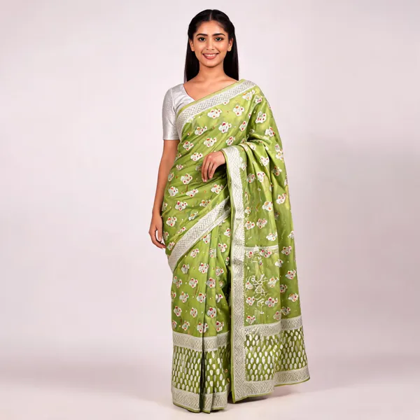 Green_Banarasi_Georgette_Floral_Woven_Saree_For_Women