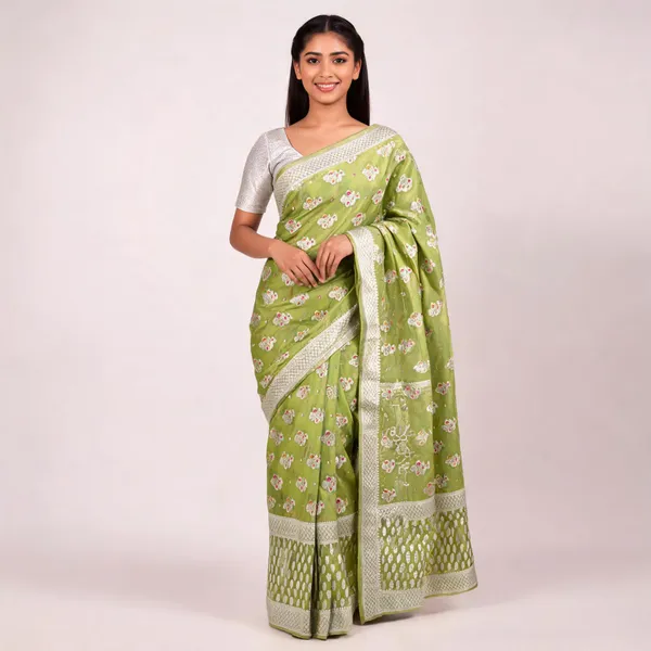 Green_Banarasi_Georgette_Floral_Woven_Saree_For_Women