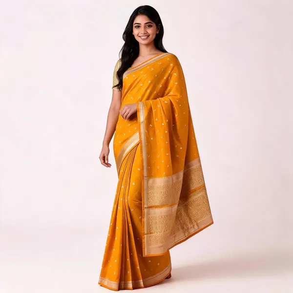Mustard_Banarasi_Silk_Buti_Woven_Saree_For_Women