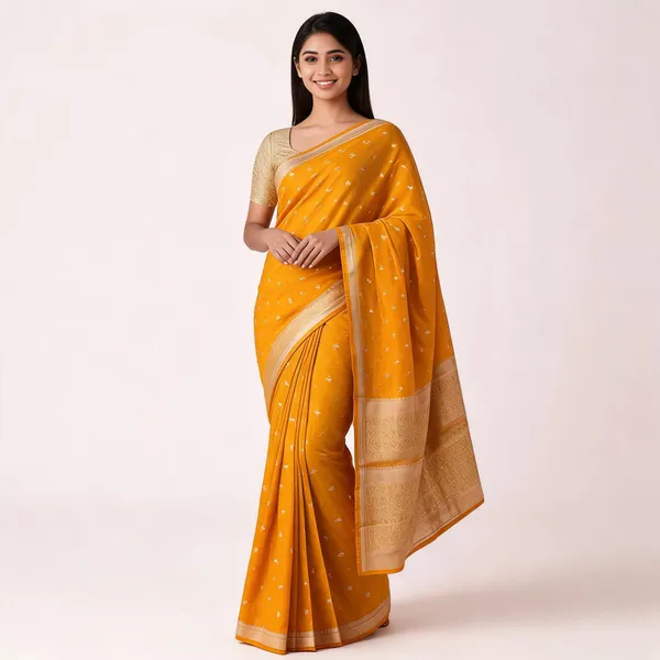 Mustard_Banarasi_Silk_Buti_Woven_Saree_For_Women