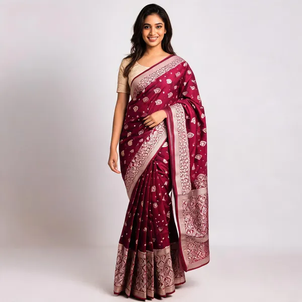 Magenta_Banarasi_Silk_Paisley_Woven_Saree_For_Women