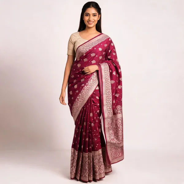 Magenta_Banarasi_Silk_Paisley_Woven_Saree_For_Women