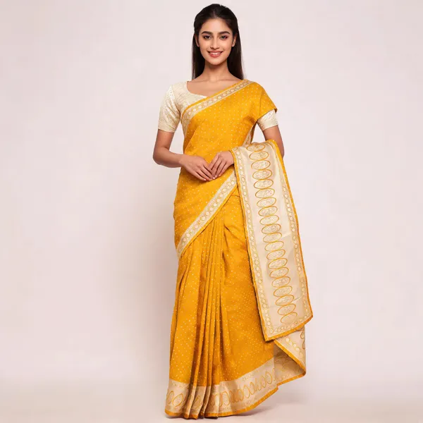 Mustard_Yellow_Banarasi_Mashru_Silk_Saree_For_Women