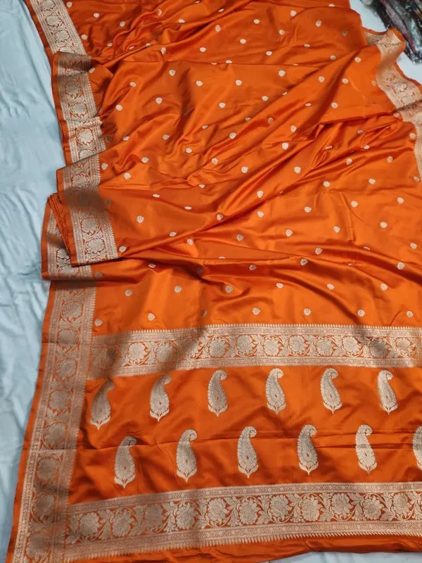 Orange_Banarasi_mashru_silk_saree_Saree