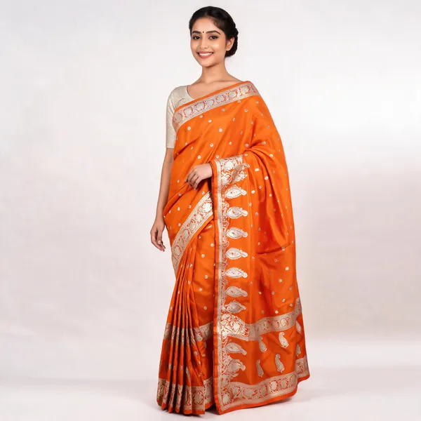 Orange_Banarasi_Mashru_Silk_Saree_For_Women