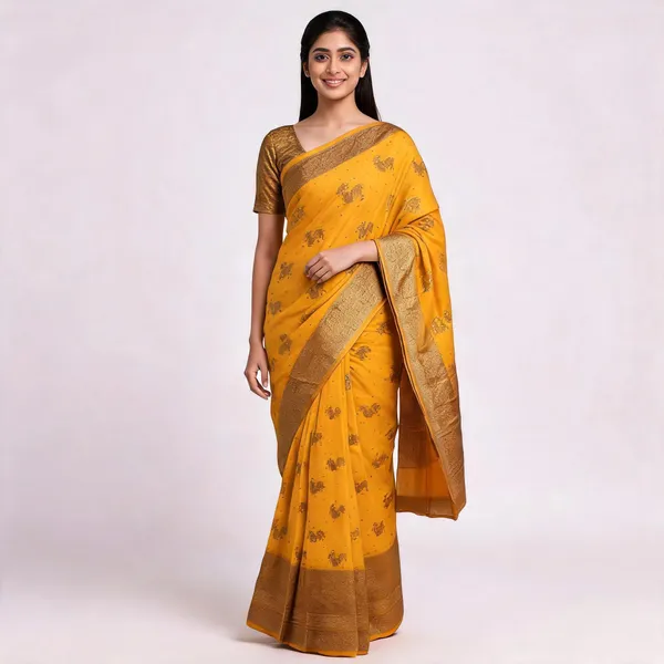 Mustard_Yellow_Tussar_Silk_Saree_For_Women