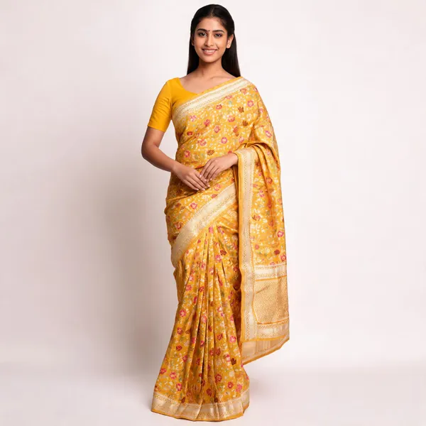 Mustard_Yellow_Banarasi_Meenkari_Silk_Saree_For_Women