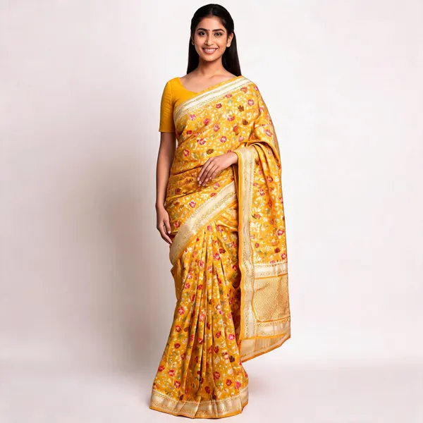 Mustard_Yellow_Banarasi_Meenkari_Silk_Saree_For_Women