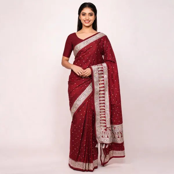 Maroon_Banarasi_Mashru_Silk_Saree_For_Women
