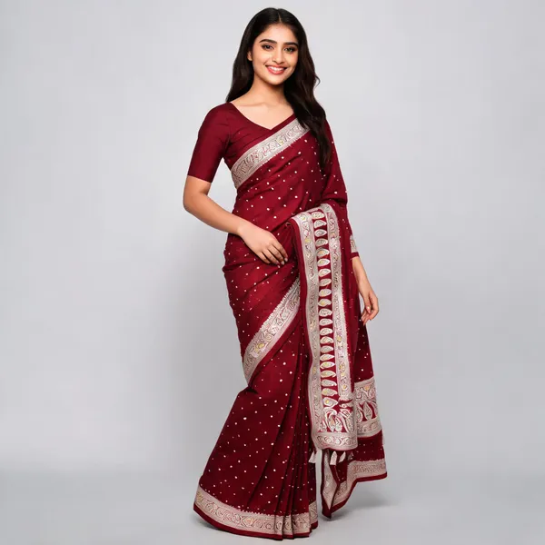 Maroon_Banarasi_Mashru_Silk_Saree_For_Women
