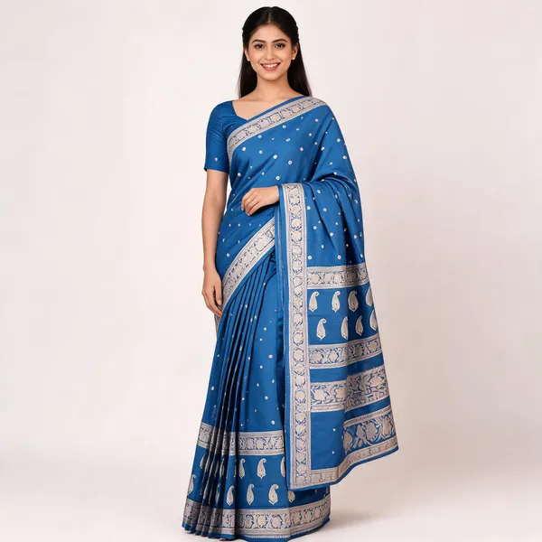 Blue_Banarasi_Mashru_Silk_Saree_For_Women