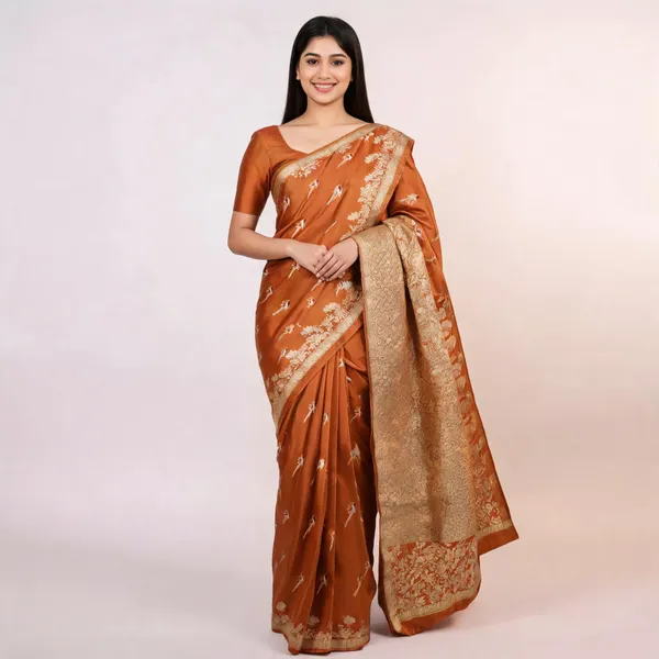 Light_Brown_Banarasi_Mashru_Silk_Saree_For_Women