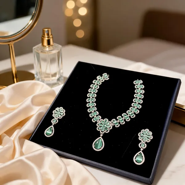 Green_Stone_Necklace_And_Earrings_Set_for_Women
