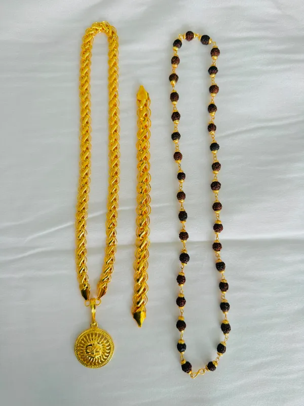 Gold-Tone_Chain_And_Black_Bead_Necklace_Set_for_Women