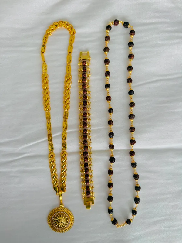 Gold_Tone_Necklace_Bracelet_And_Beaded_Chain_Set_for_Women