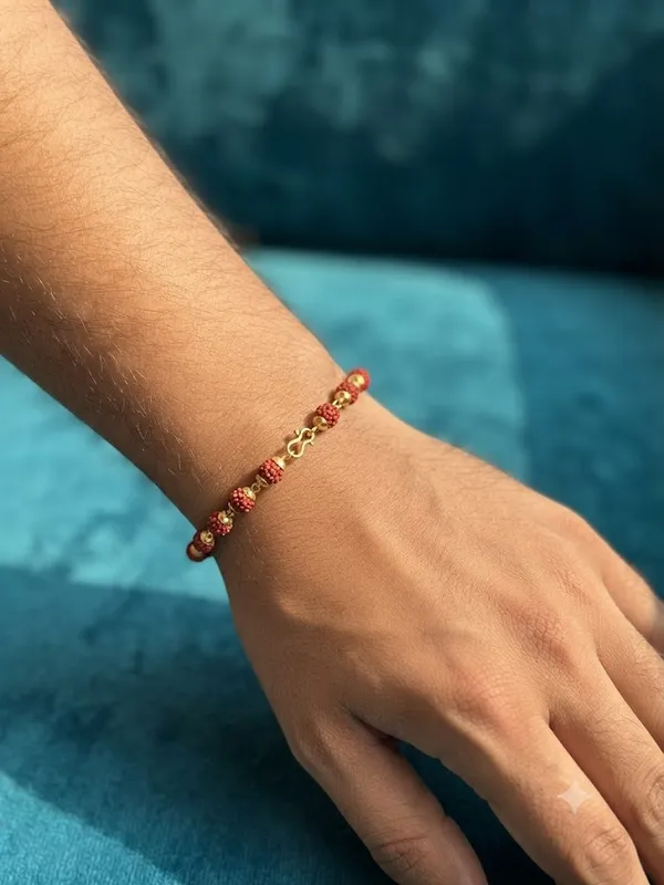 Gold_Brass_Red_Bead_Link_Bracelet_For_Unisex
