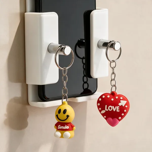 Arcylic_White_Wall_Mounted_Mobile_Phone_Holder_With_Key_Hooks