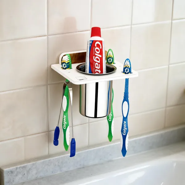 Arcylic_White_Wall_Mounted_Toothbrush_Holder_With_Tumbler