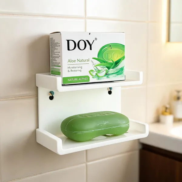 Arcylic_White_Plastic_Wall_Mounted_Two-Tier_Soap_Holder