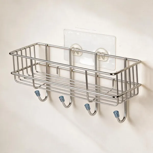 Stainless_Steel_Wall_Mounted_Basket_Organizer_With_Hooks