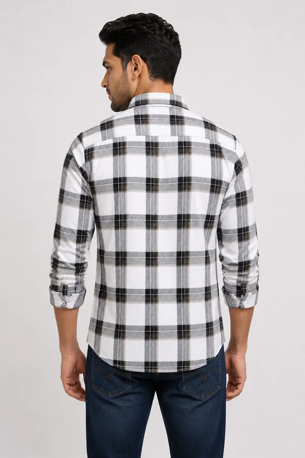 White_Plaid_Regular_Fit_Casual_Shirt_For_Men