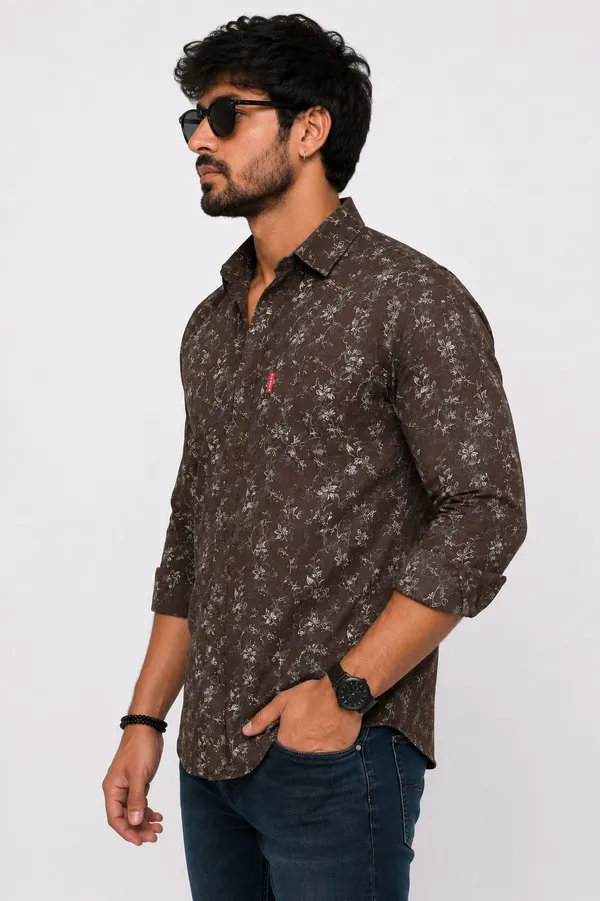 Brown_Floral_Print_Regular_Fit_Casual_Shirt_For_Men