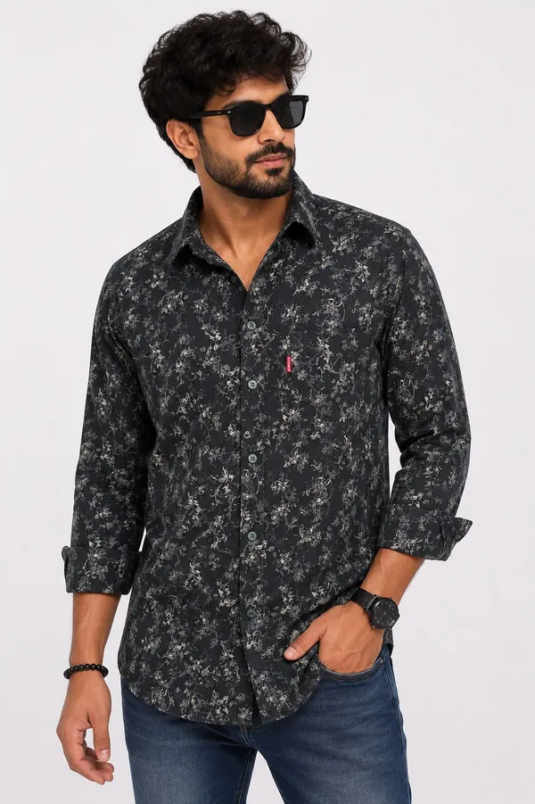 PLOTAH_Men_Floral_Print_Casual_Dark_Green_Shirt_()