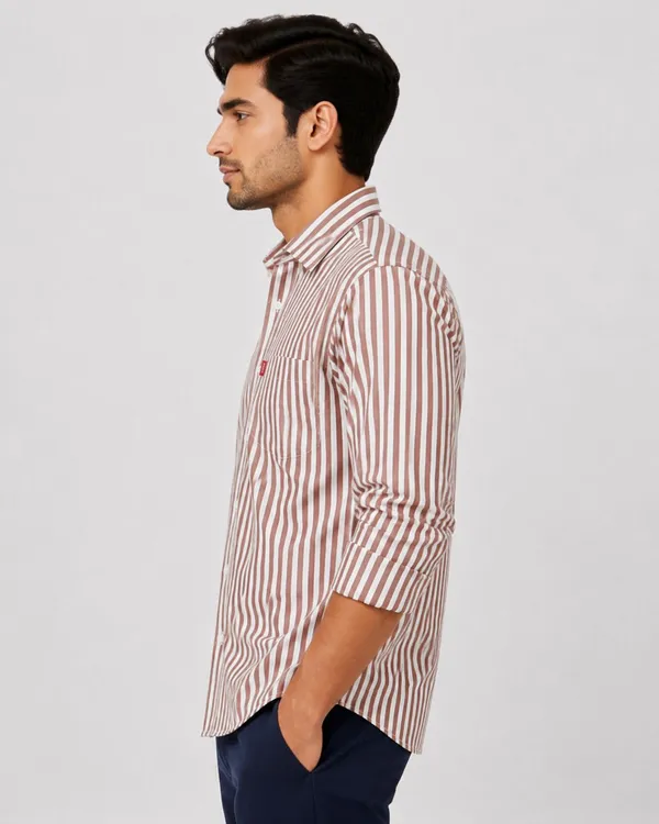 White_And_Brown_Striped_Regular_Fit_Casual_Shirt_For_Men