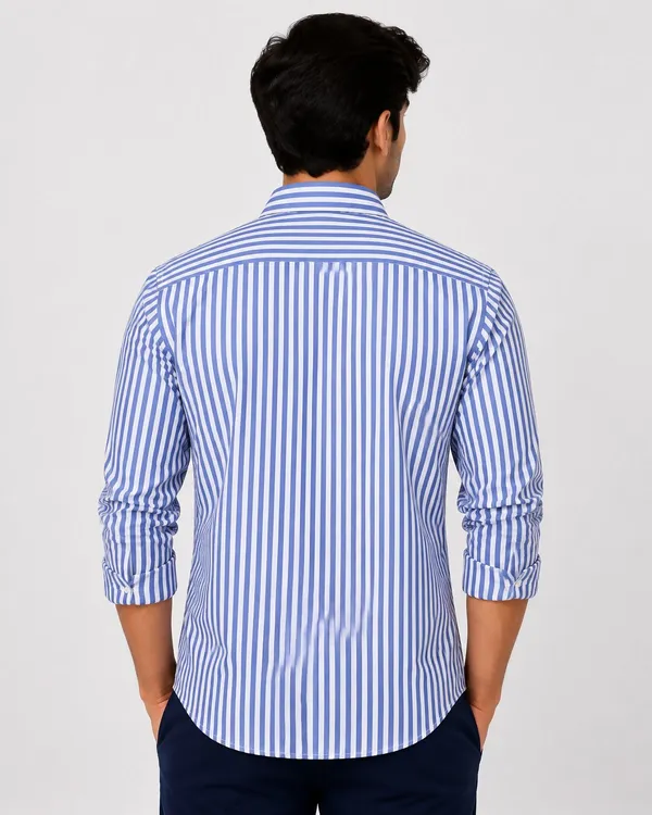 PLOTAH_Men_Striped_Casual_Blue,_White_Shirt_()