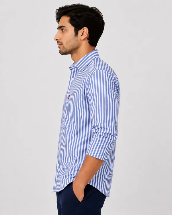 PLOTAH_Men_Striped_Casual_Blue,_White_Shirt_()