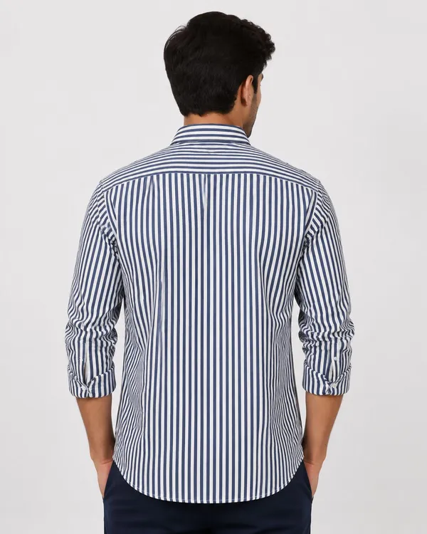 PLOTAH_Men_Striped_Casual_Blue,_White_Shirt_()