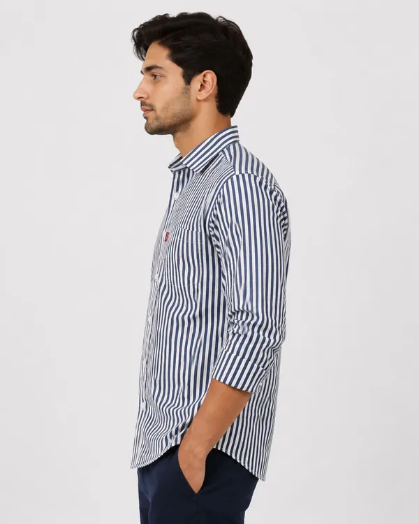 PLOTAH_Men_Striped_Casual_Blue,_White_Shirt_()