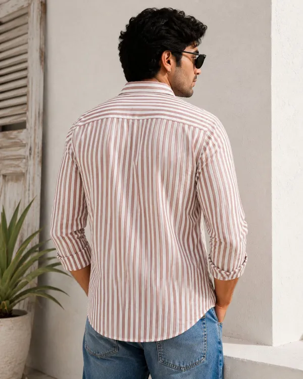 PLOTAH_Men_Striped_Casual_White,_Brown_Shirt_()