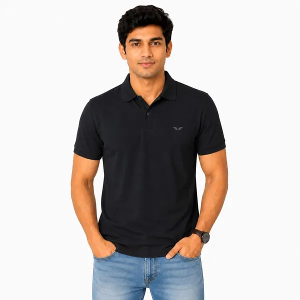 PLOTAH_Solid_Men_Polo_Neck_Black_T-Shirt_()