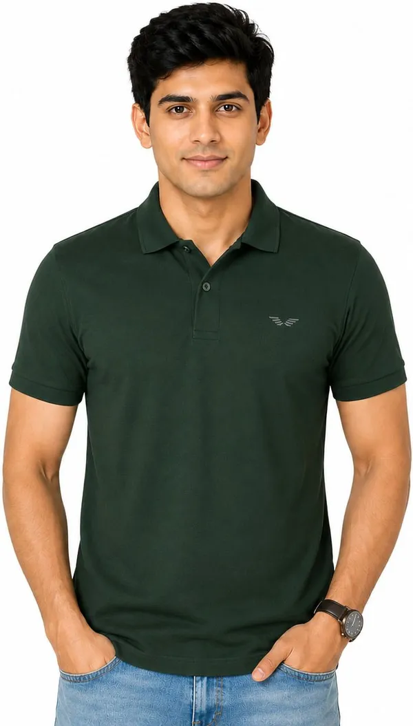 PLOTAH_Solid_Men_Polo_Neck_Dark_Green_T-Shirt_()
