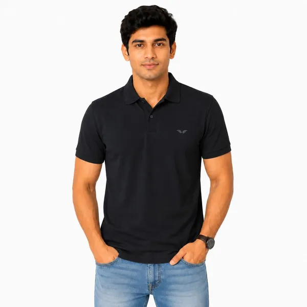 PLOTAH_Solid_Men_Polo_Neck_Black_T-Shirt_()