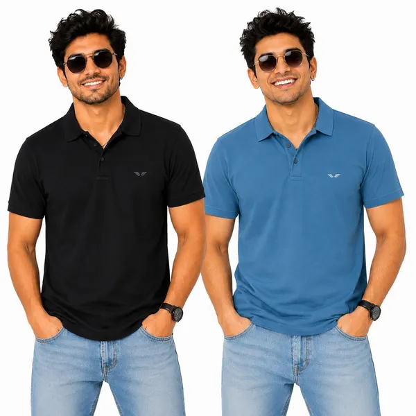 PLOTAH_Solid_Men_Polo_Neck_Black,_Blue_T-Shirt_()