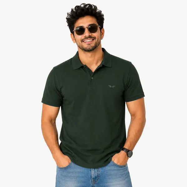 PLOTAH_Solid_Men_Polo_Neck_Grey,_Dark_Green_T-Shirt_()