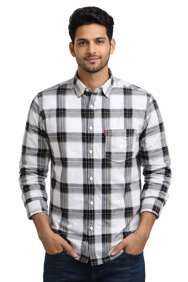 White_Plaid_Regular_Fit_Casual_Shirt_For_Men