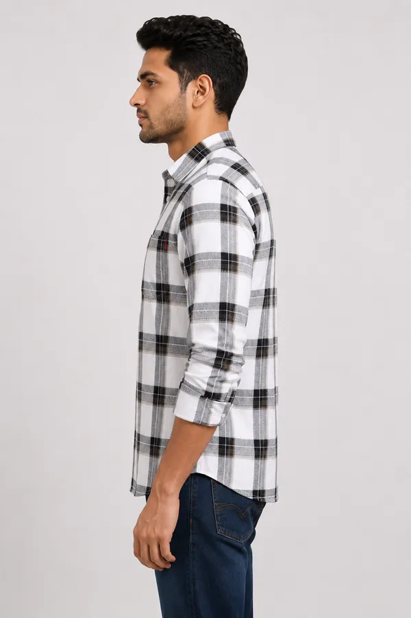White_Plaid_Regular_Fit_Casual_Shirt_For_Men