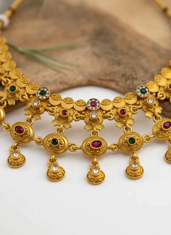 Gold_Tone_Traditional_Necklace_And_Earrings_Set_For_Women