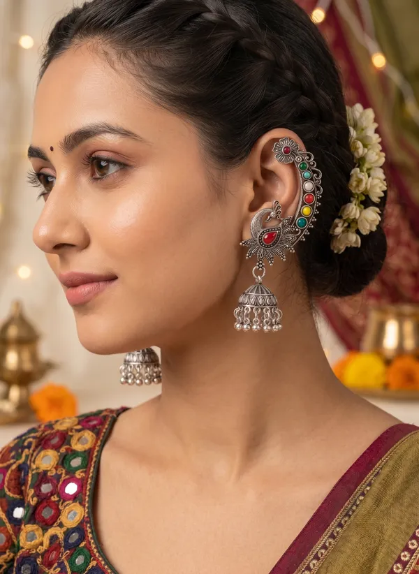 Silver_Oxidised_Peacock_Jhumka_Earrings_for_Women