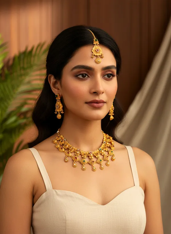 Gold_Tone_Traditional_Necklace_And_Earrings_Set_For_Women