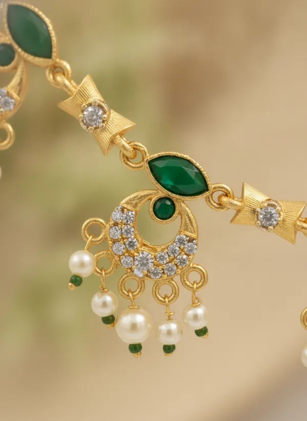 Gold_Tone_Green_Stone_Necklace_And_Earrings_Set_for_Women