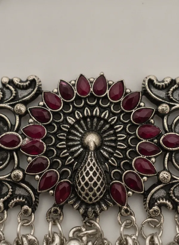 Oxidised_Silver_Peacock_Pendant_Beaded_Necklace_for_Women